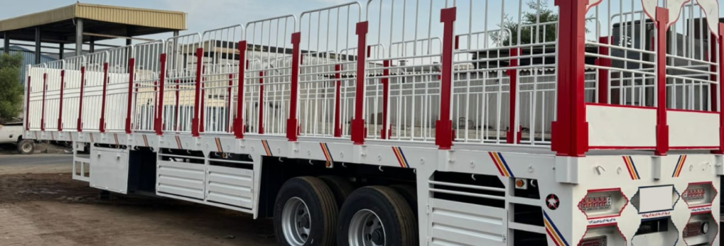 "Flatbed trailer transporting industrial equipment in the UAE"