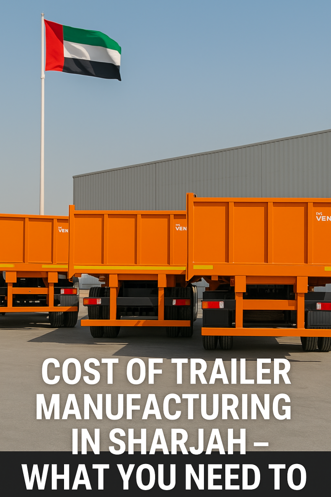 "Three Venus Trailers at a Sharjah manufacturing facility receiving professional painting and surface treatment under expert supervision."