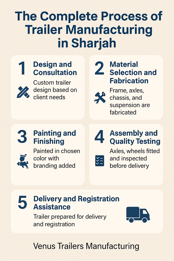 "Trailer manufacturing process in Sharjah by Venus Trailers"