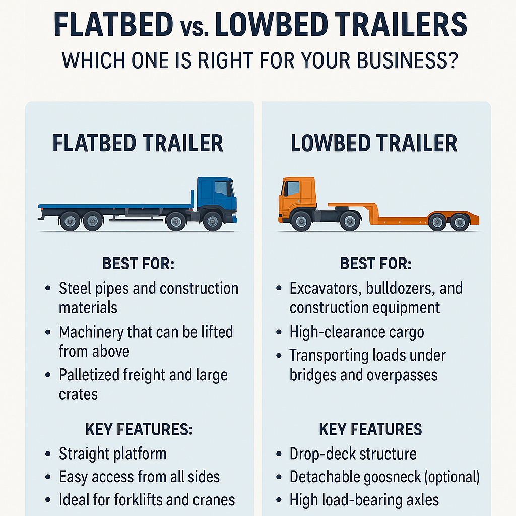 "Flatbed vs. lowbed trailer comparison for UAE transport businesses"